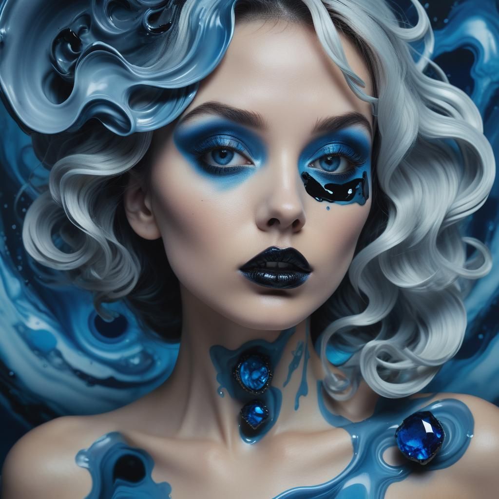 Surreal Person with Black and Blue Lips
