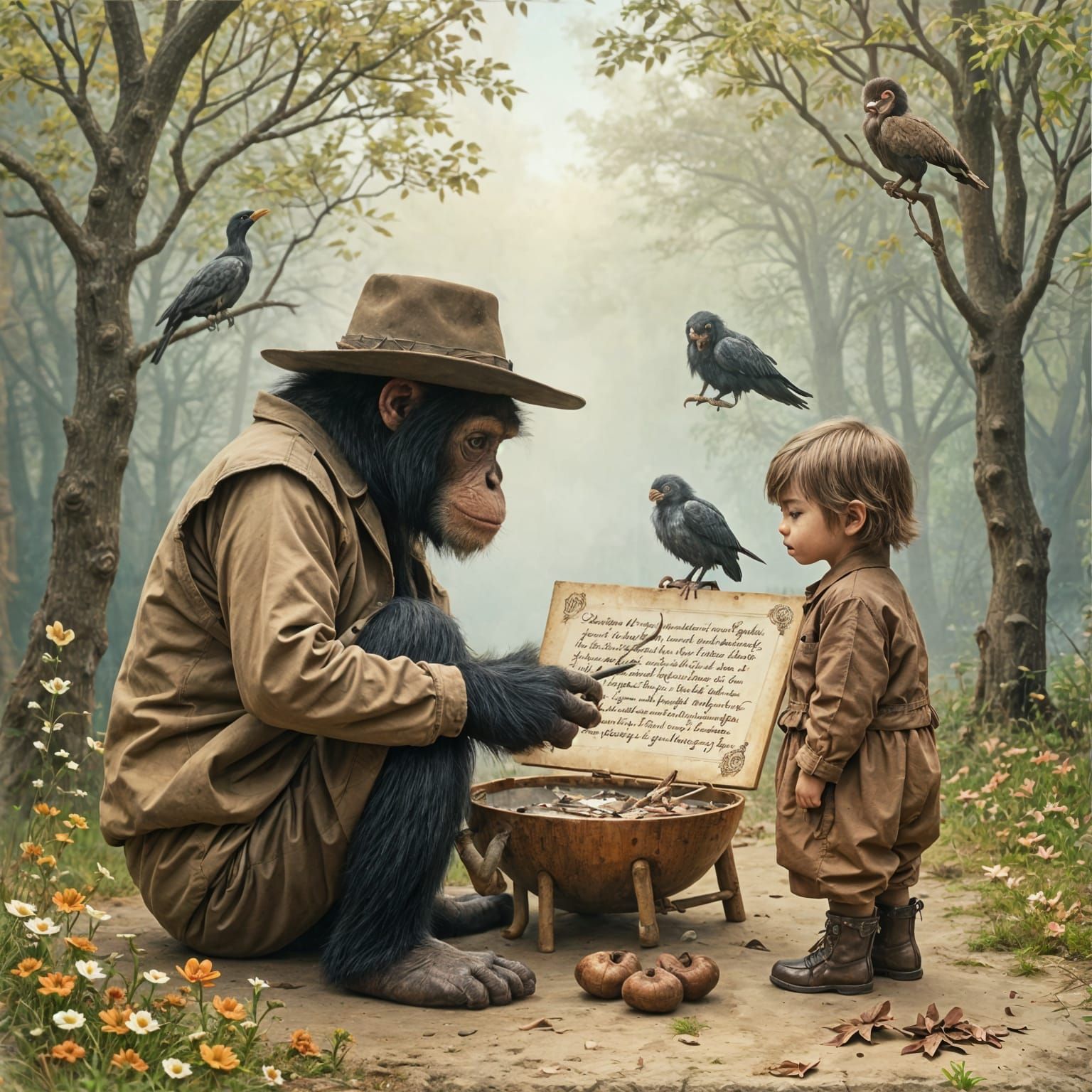 Chimpanzee Calligraphy in Impressionist Style