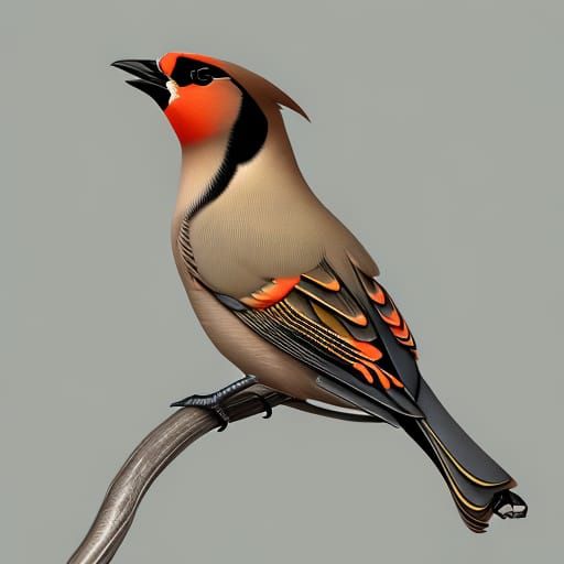 Ornate Bohemian Waxwing Bird Illustration