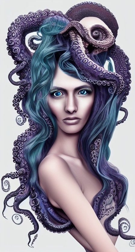 Intricate Sea Witch with Octopus Hair Illustration