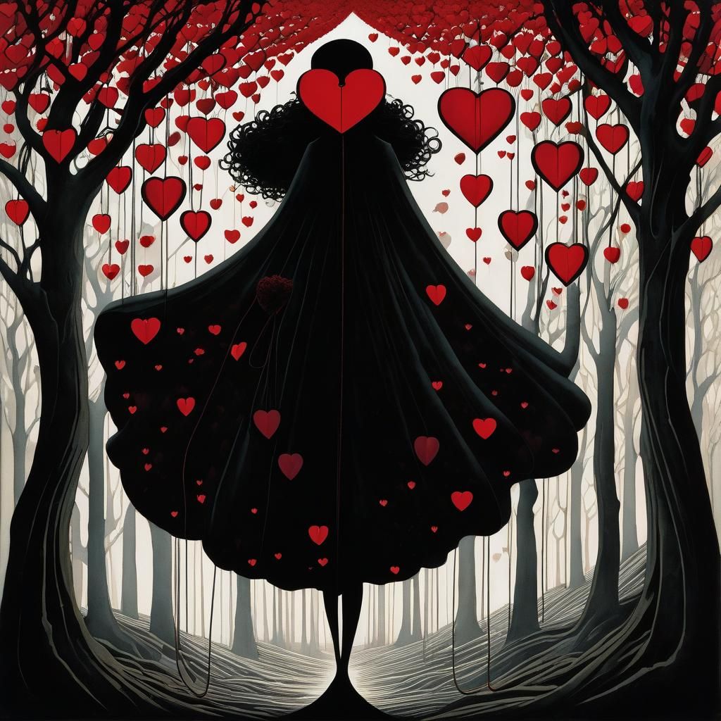 Distressed Shadow Figure Constricted by Heart Ropes