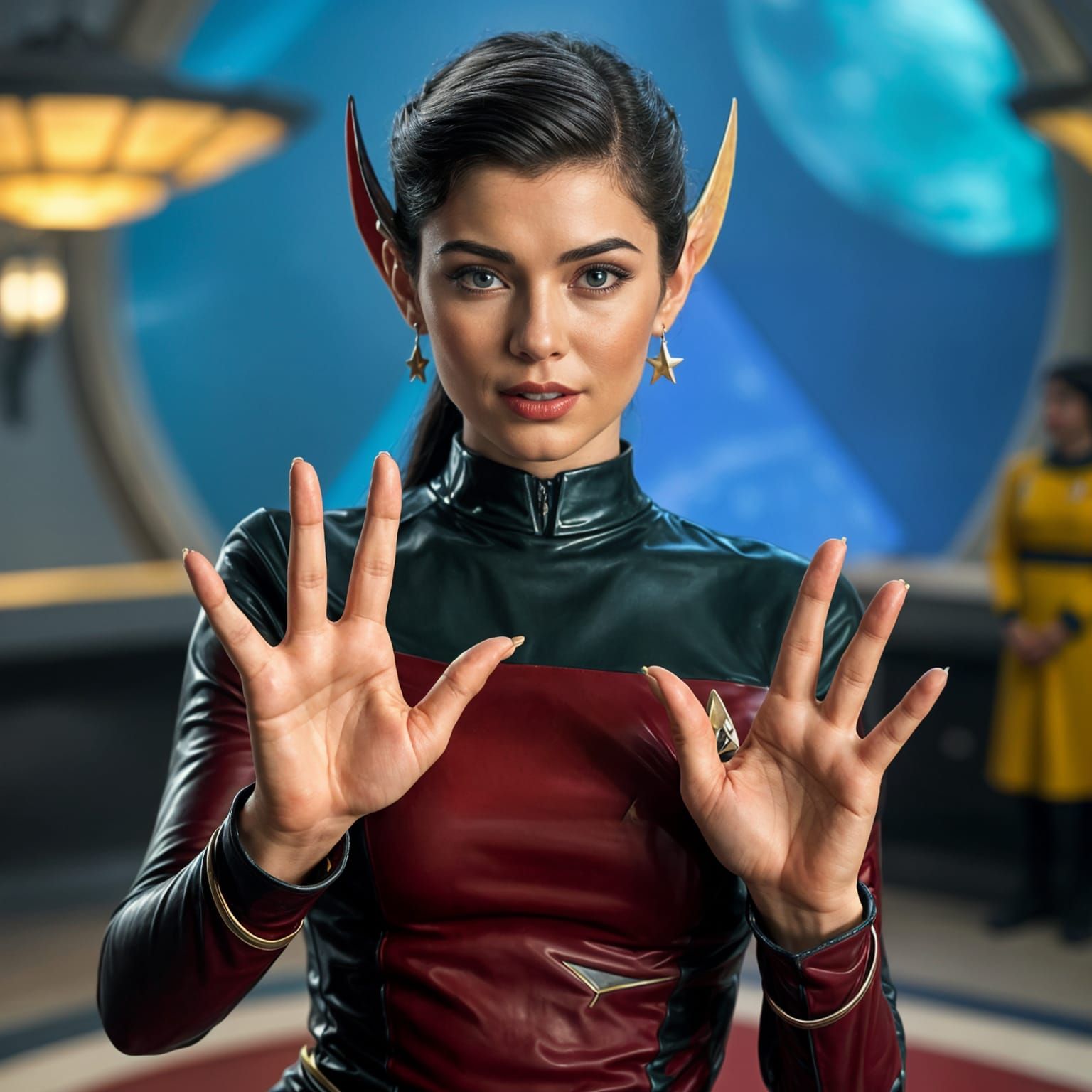 Hyperrealistic Vulcan Woman in Latex Dress