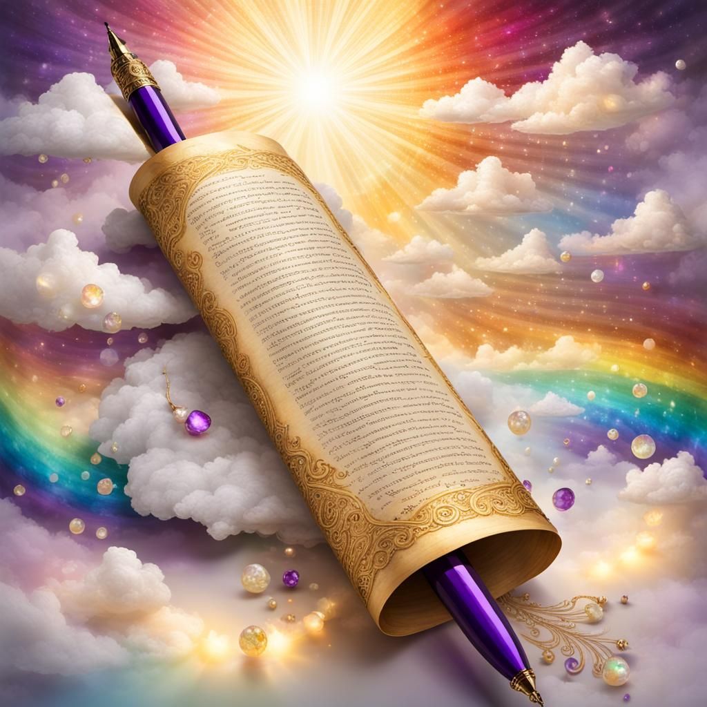 Rainbow Lit Poetry Scroll with Pearl Pen