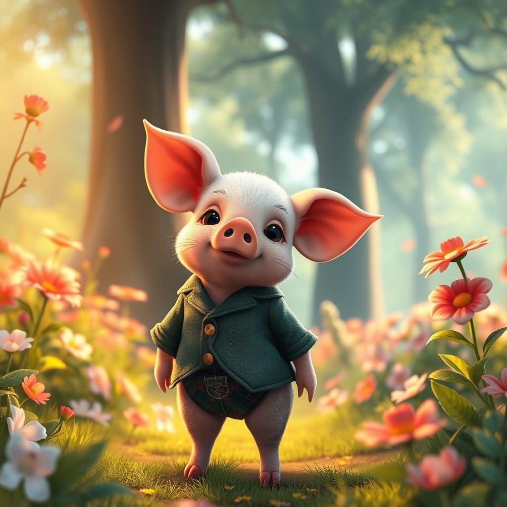 Elegant Piglet in Whimsical Garden