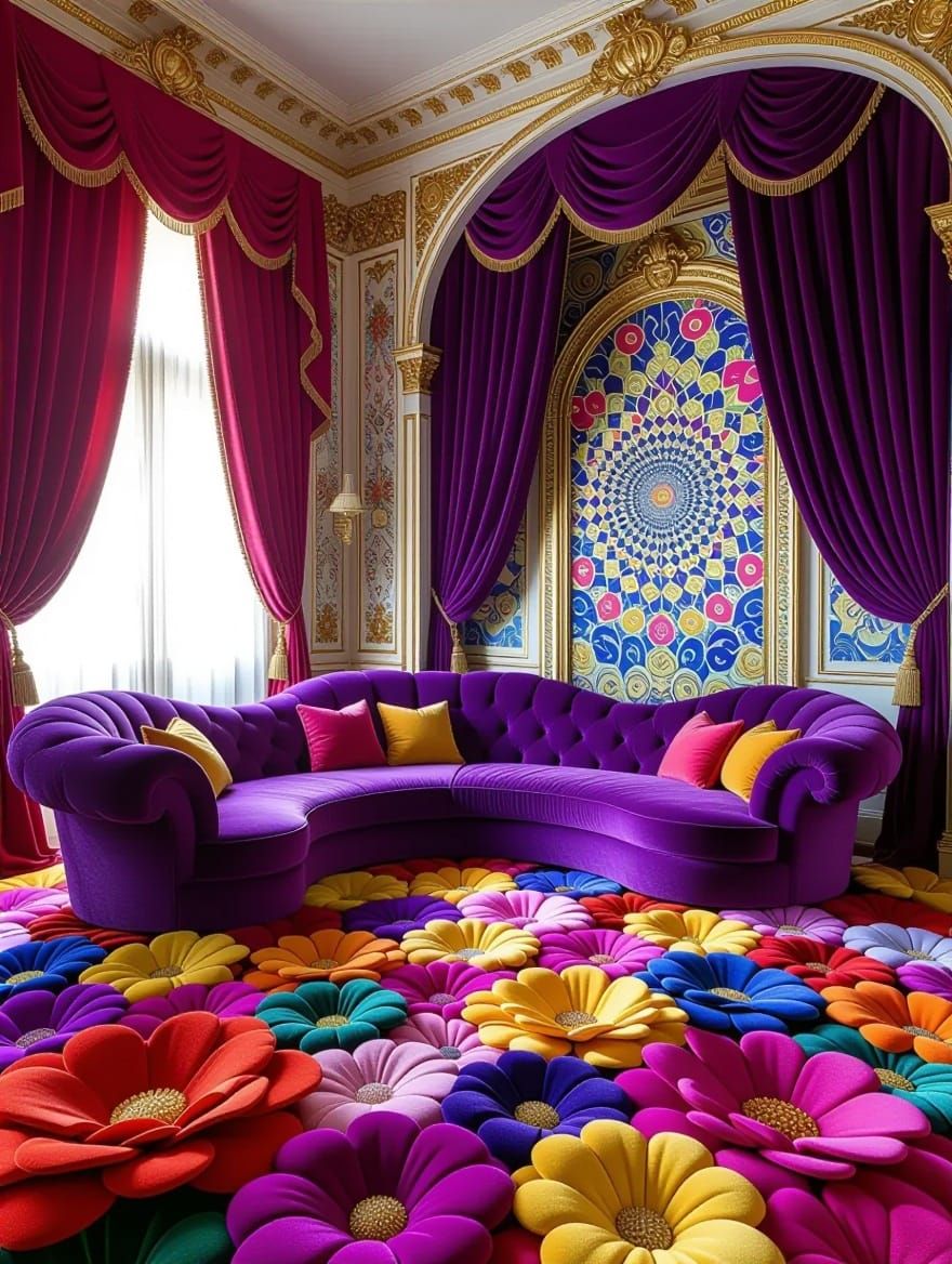 Surreal Living Room Scene in Vibrant Pop Art Style