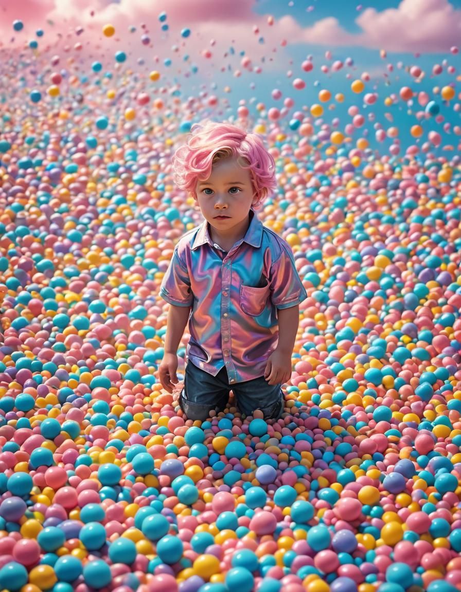 Kid in Nerds Candy Pool: Surreal Digital Art