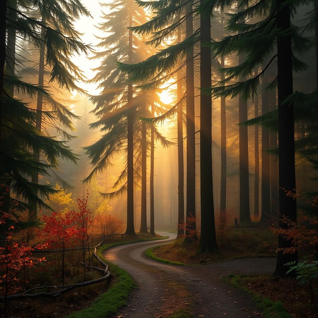 Black Forest Path in Autumn Light: Romantic Landscape
