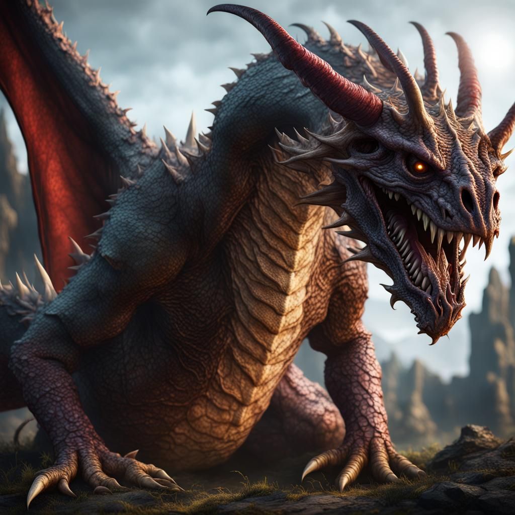 Undead Dragon Made of Grafted Parts, Fantasy Art