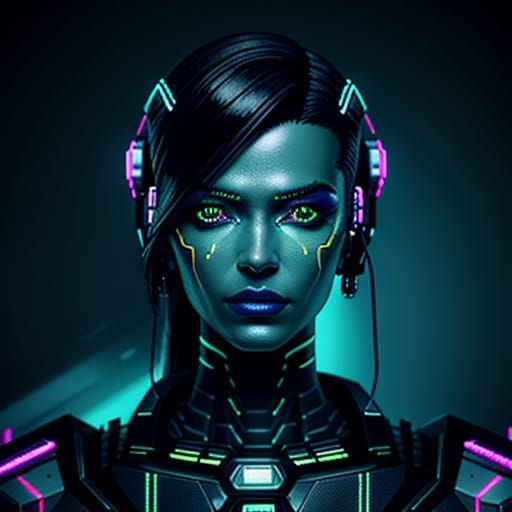 Cyberpunk Synthetic Human Portrait in Neon Noir Style