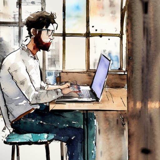 Man in Cafe: A Watercolor Creation