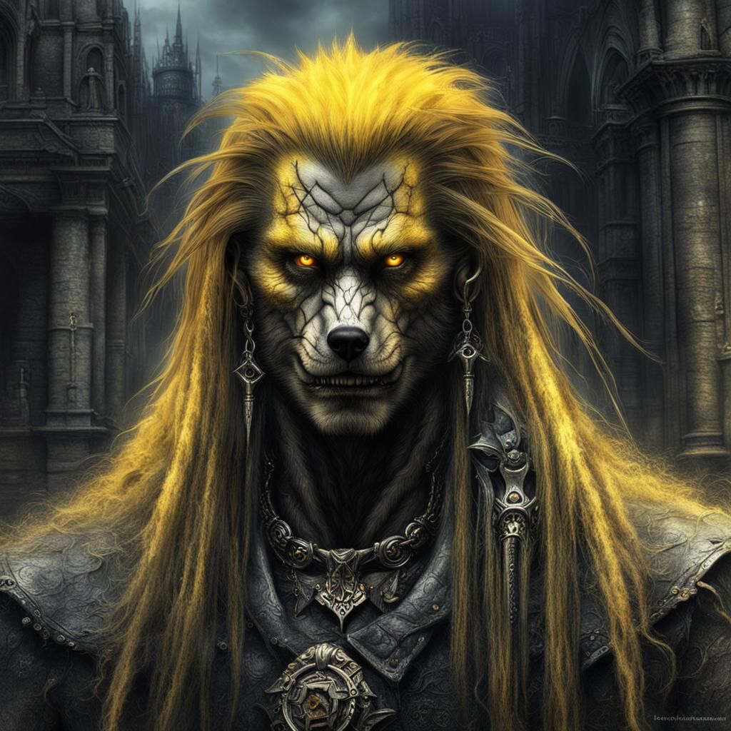 Gothic Punk Werewolf in Urban Landscape