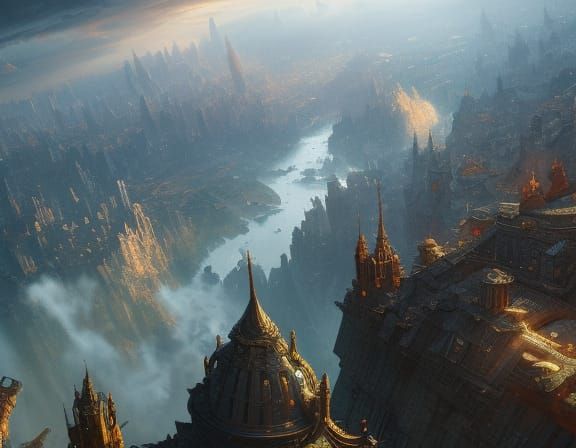 Fantasy Empire Aerial View in Watercolour Style