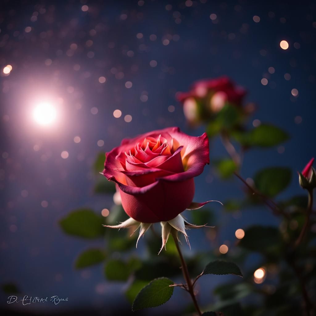 Joyful Rose Night Sky: Professional Photography