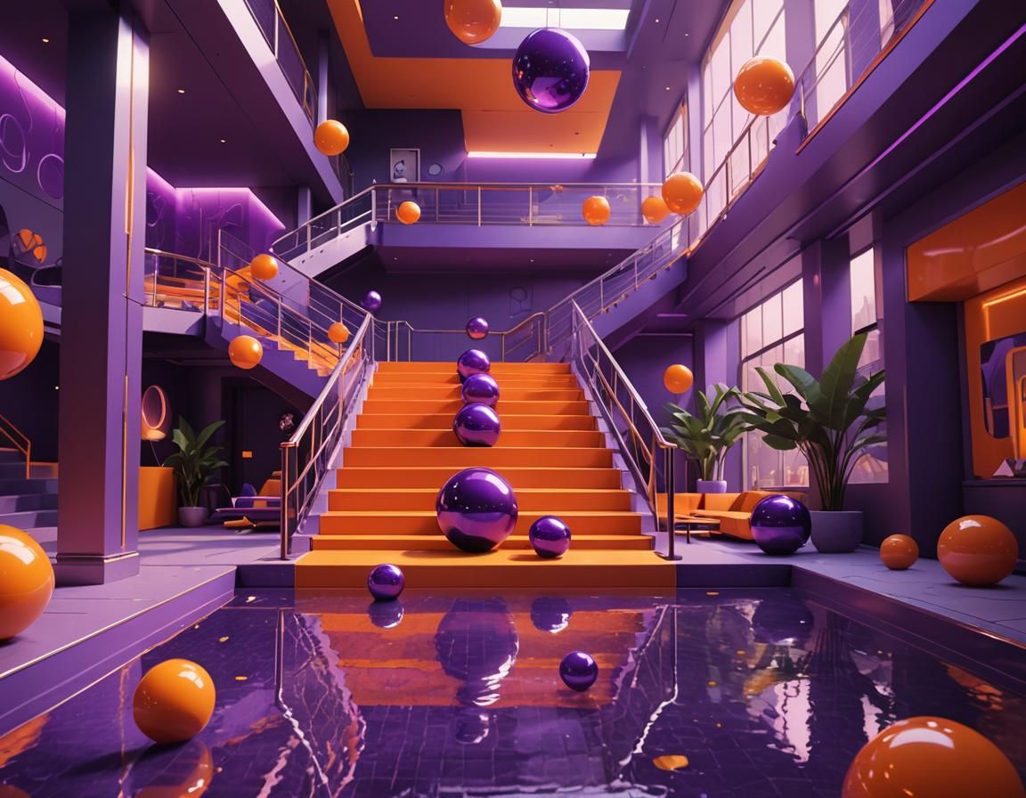 Retro-Futuristic Stairway with Geometric Accents