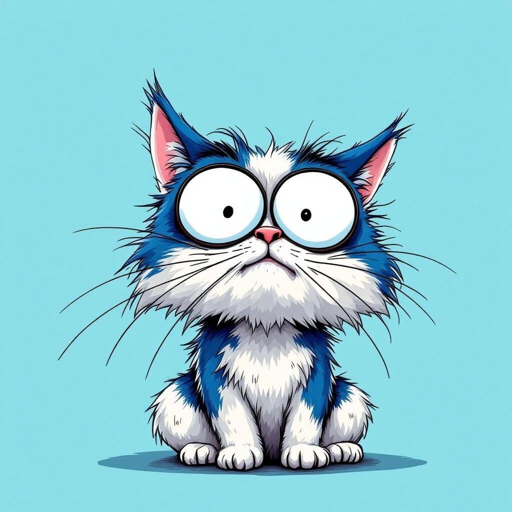 Whimsical Cartoon Cat with Expressive Features