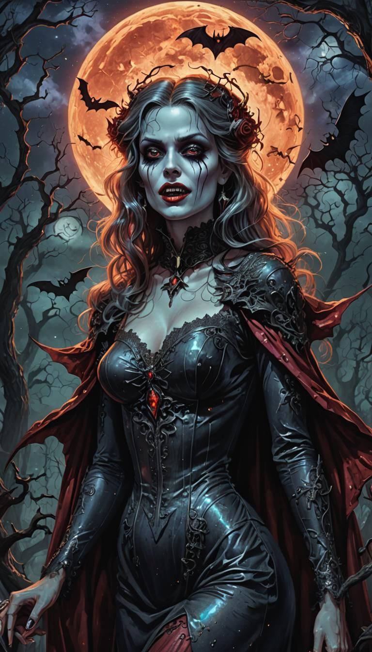 Halloween Vampire Pinup in Astral Illustration Style