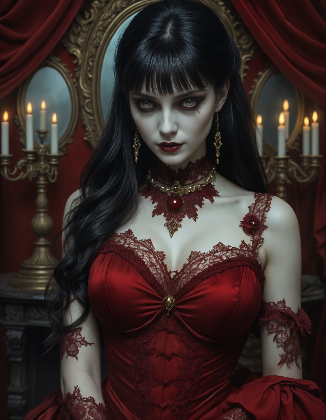 Vampiress in Victorian Elegance with Eerie Horror Vibe
