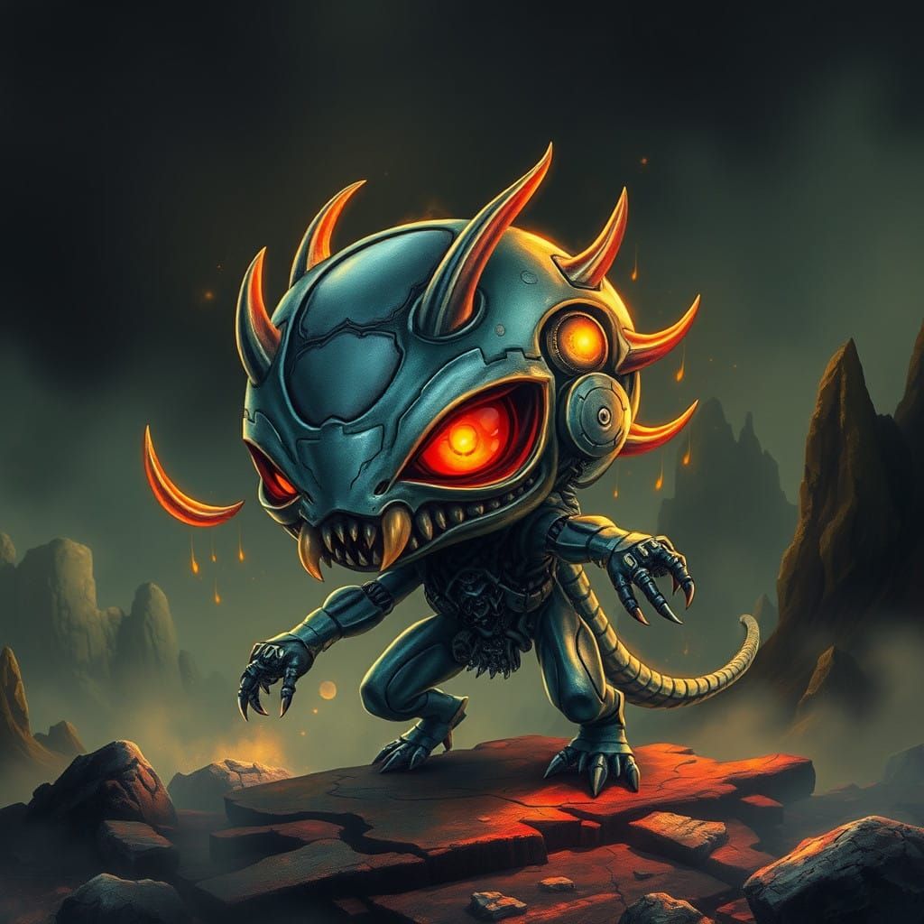 Biomechanical Predator in Whimsical Watercolor