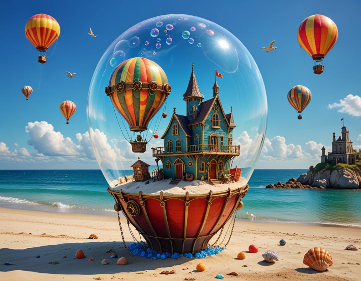 Steampunk Bubble City with Underwater Scene in 3D
