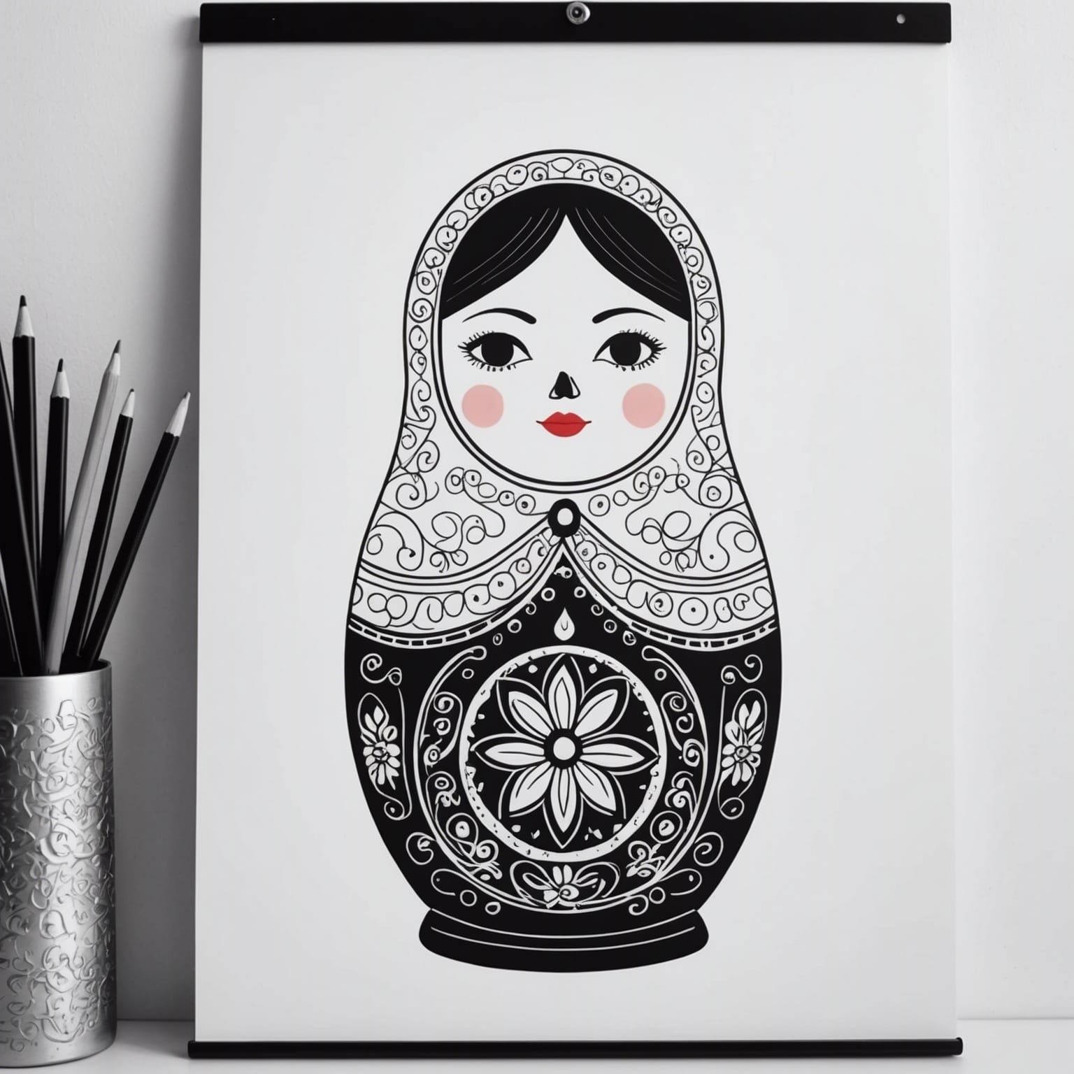 Sleek Minimalist Russian Doll Embodies Simplicity on a Black...