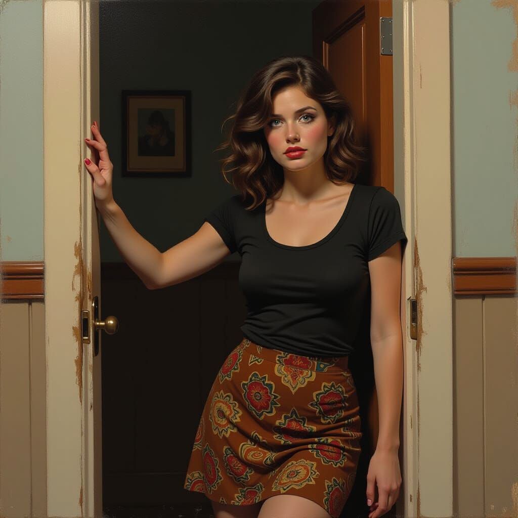 Intoxicated Woman in Doorway, Impasto Painting Style