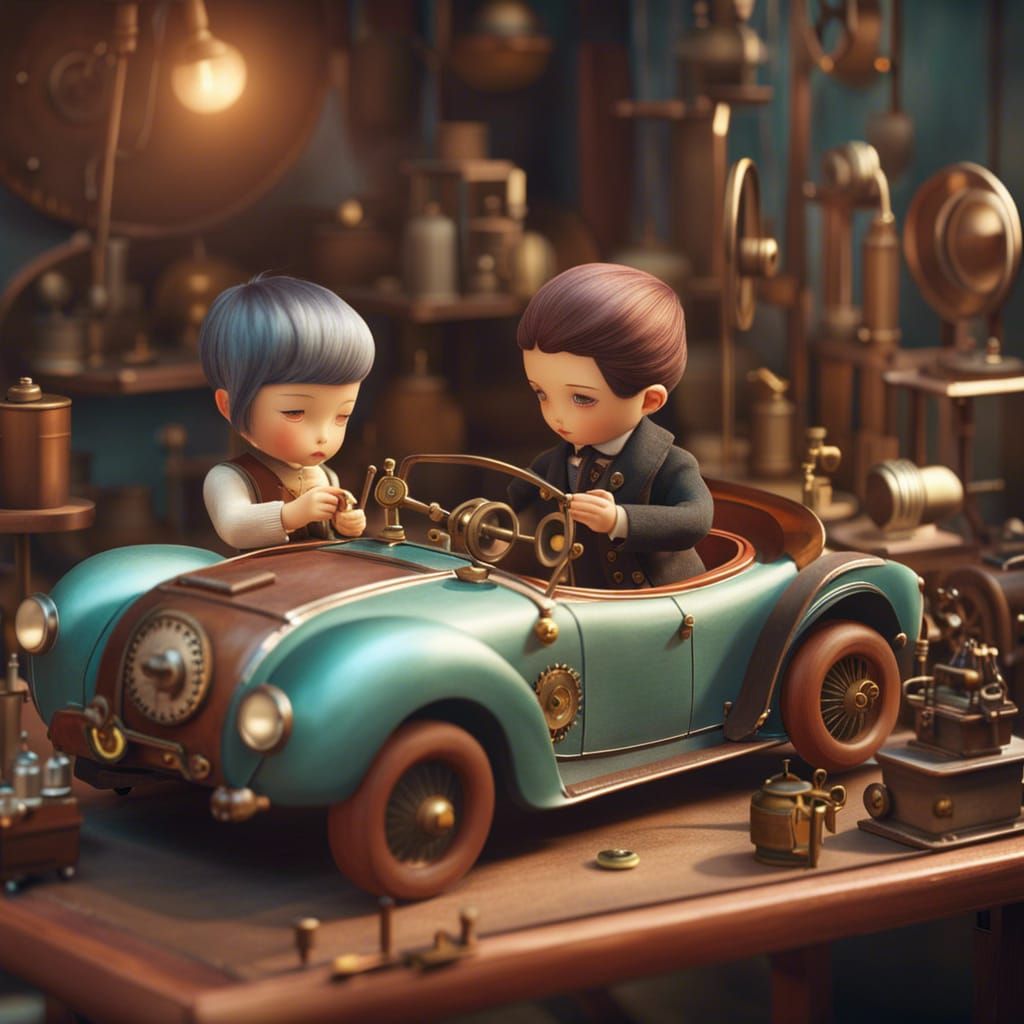 Steampunk Doll Repair Shop, Watercolor Style