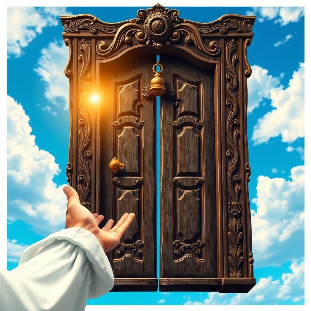 Floating Oak Door in Surrealist Style