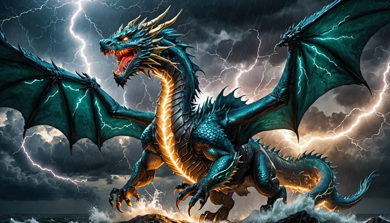 Majestic Sea Dragon with Lightning Wings