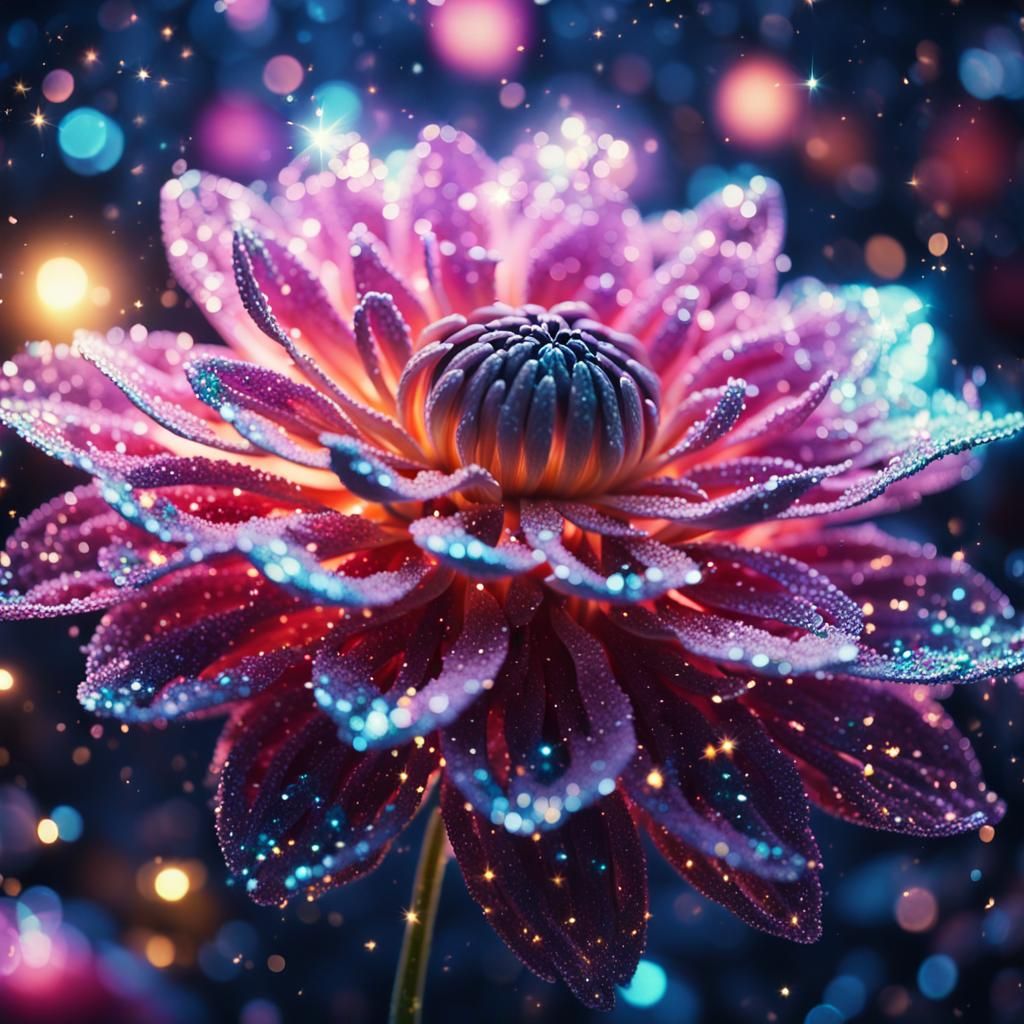 Glowing Magical Dahlia with Glitter Sparkles