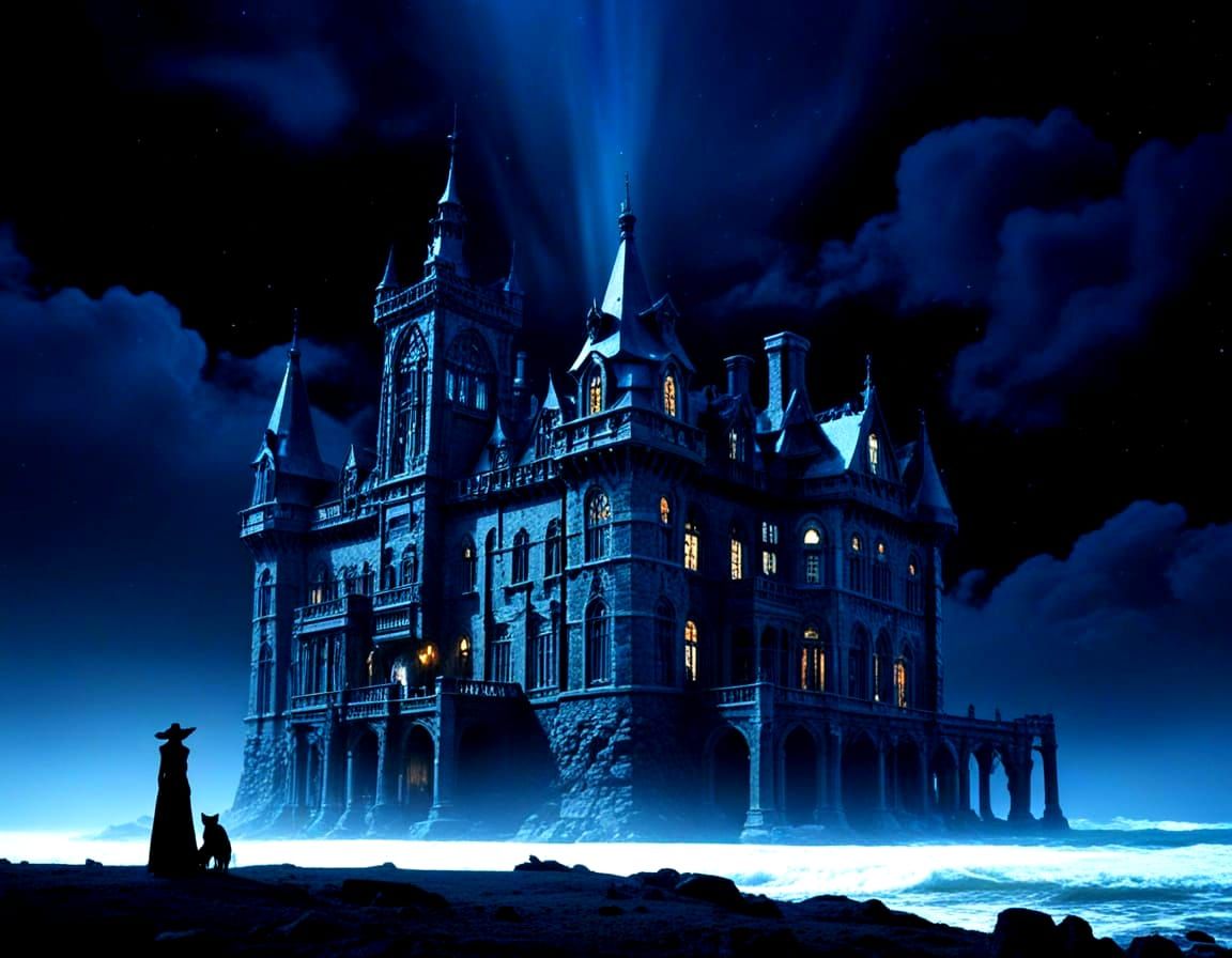 Gothic Winter Home In Nocturnal Fantasy Landscape