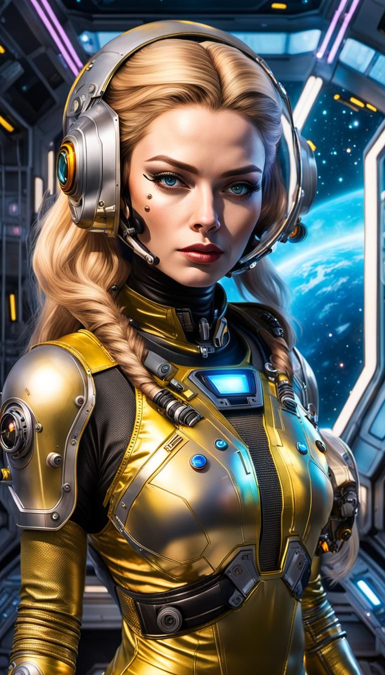 Photorealistic Space Girl in Detailed Bodysuit