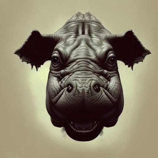 Demonic Hippo Portrait in Hyperdetailed Style