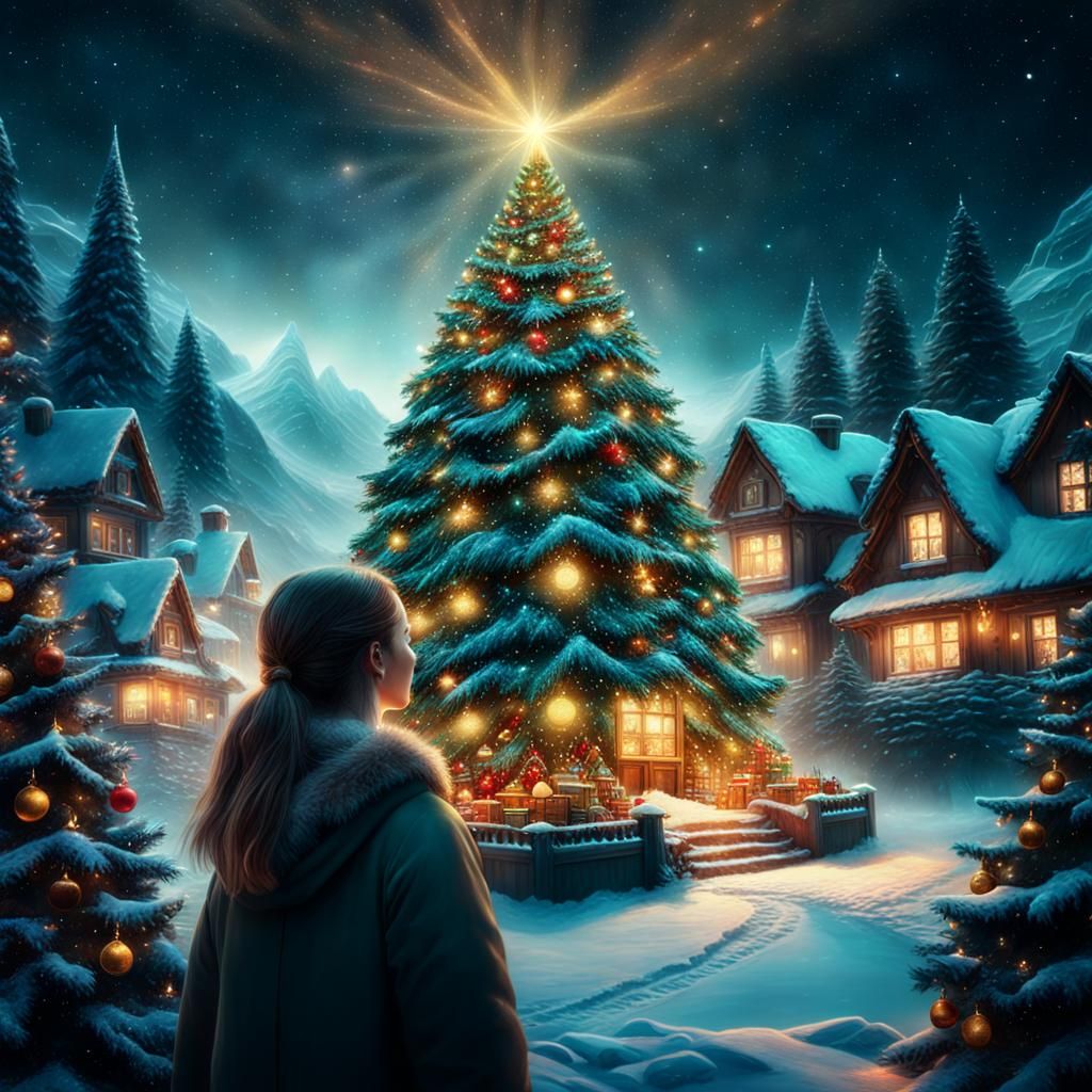 Brightly Lit Christmas Tree in a Blind Girl's Dream