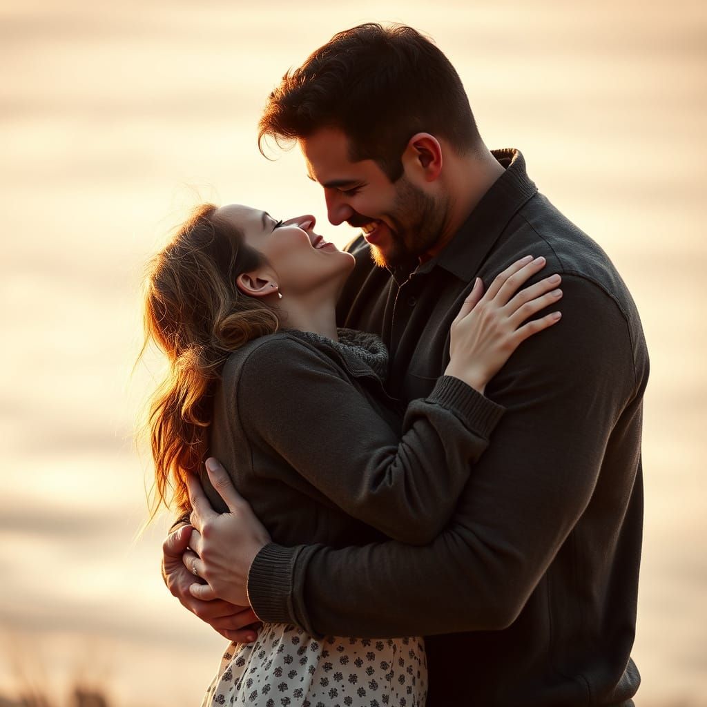 Sensual Couple Embracing in Golden Light
