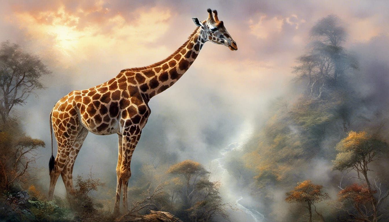 Watercolor Giraffe Portrait in Ethereal Fantasy Style