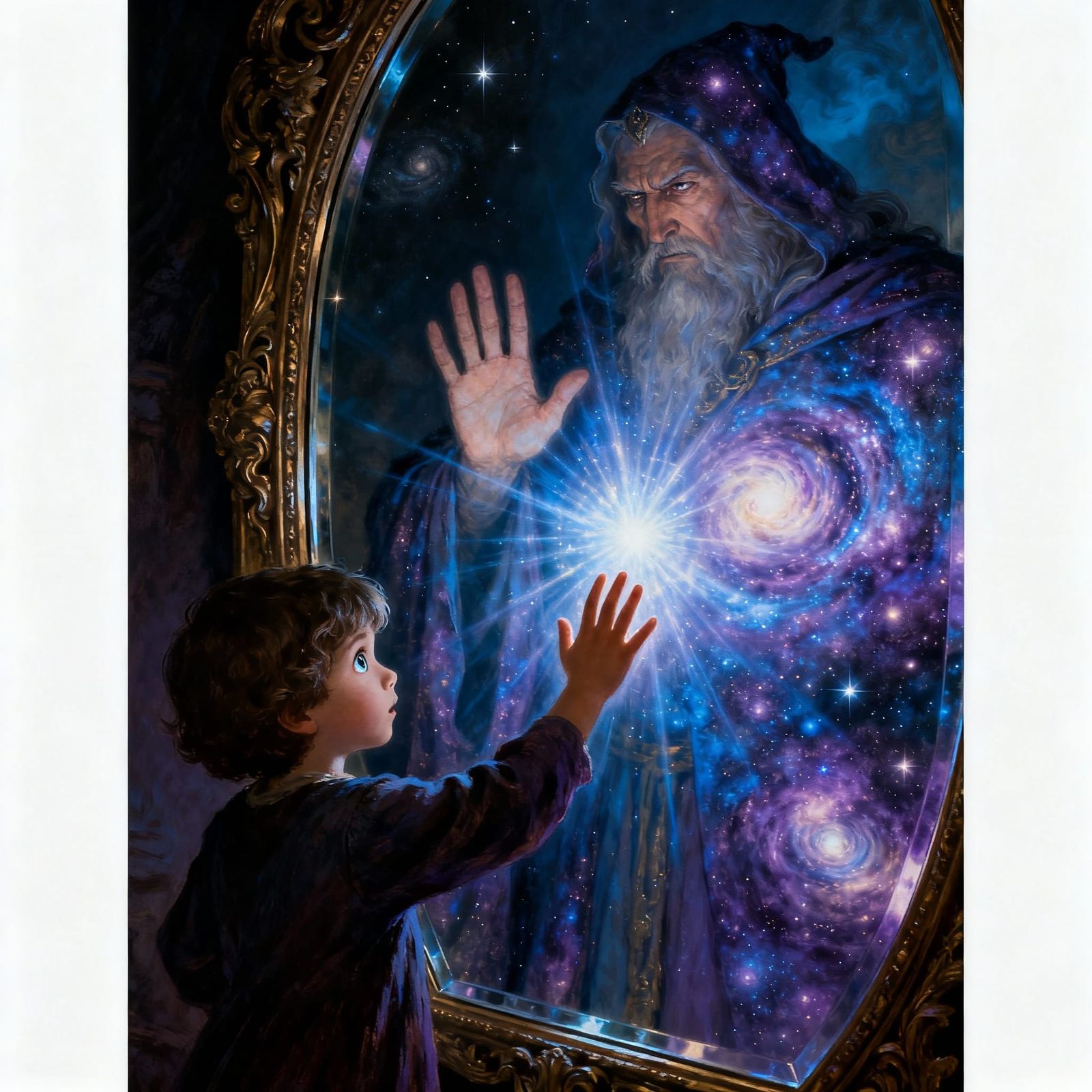 Child Meets Sorcerer Reflection in Cosmic Mirror