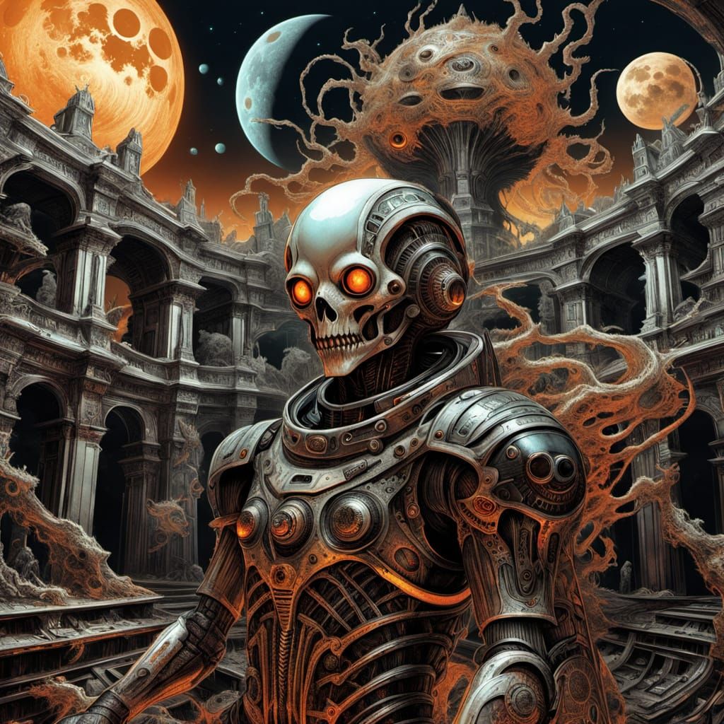 Demigod Astronaut in Cyberpunk Alien Ruins