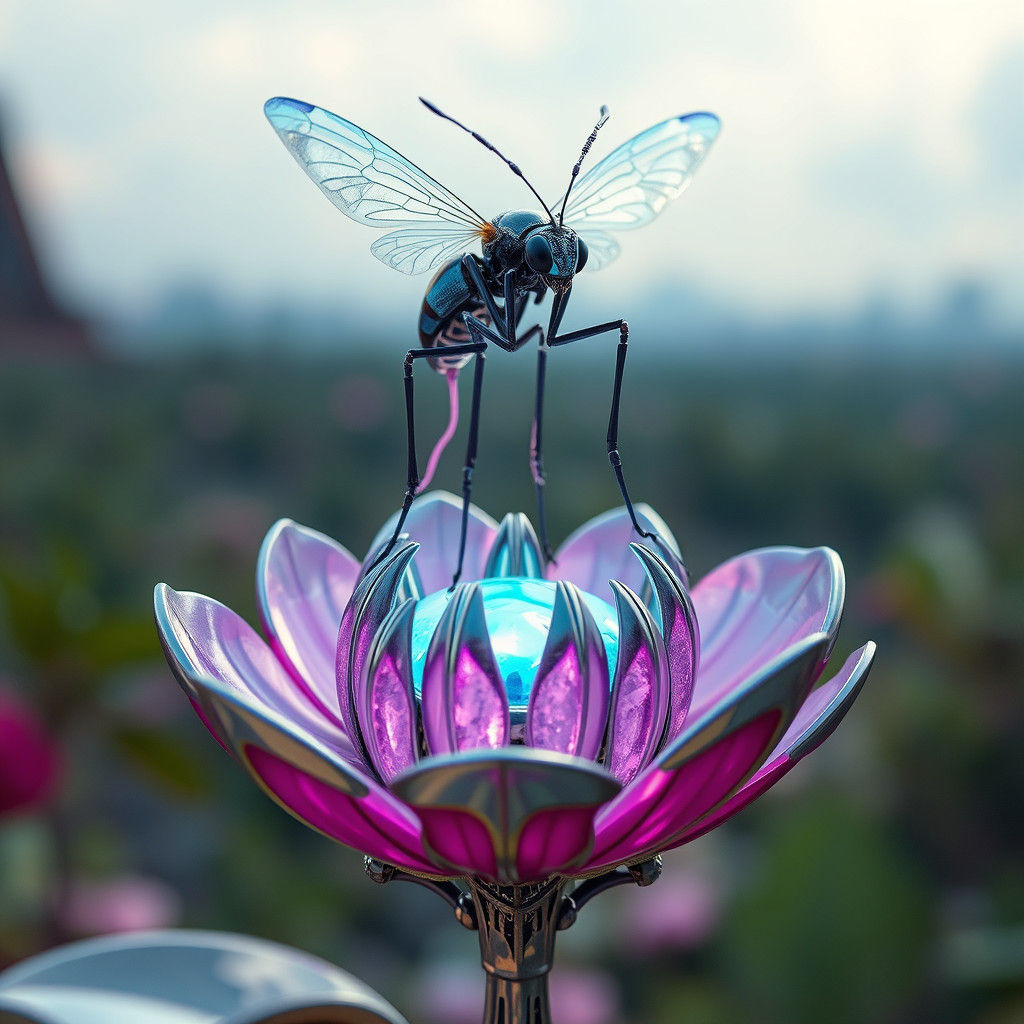 Futuristic Insect on Robotic Flower