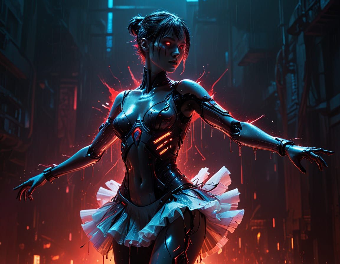 Surreal Cyberpunk Ballet of a Bloody Android