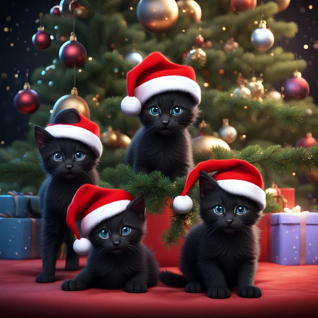 Adorable Kittens Celebrate Christmas: Matte Painting