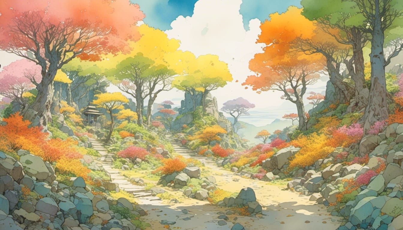 Miyazaki-Inspired Grove: Four Seasons in One