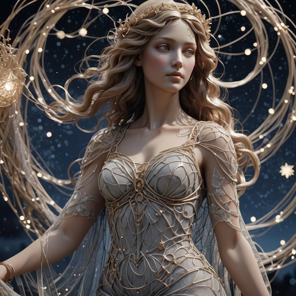 Aphrodite Digital Sculpture in Starry Night Scene
