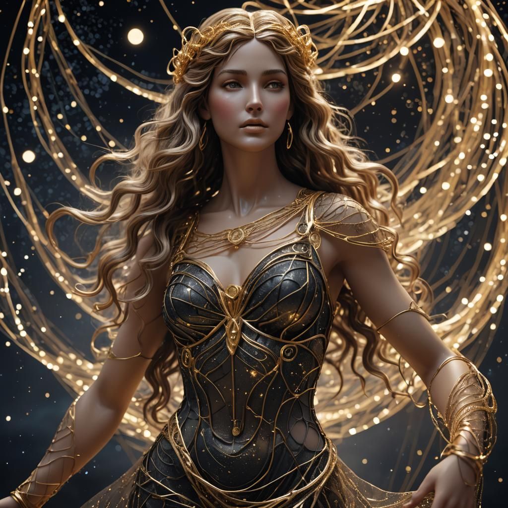Aphrodite Wireframe Sculpture in Starry Night Scene