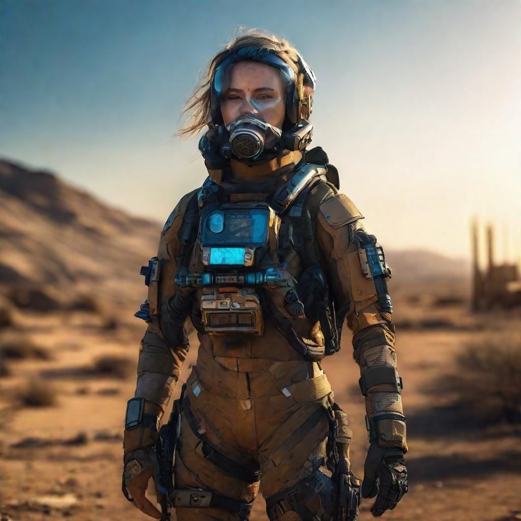 Teenage Girl in Exosuit in Post-Apocalyptic Wasteland