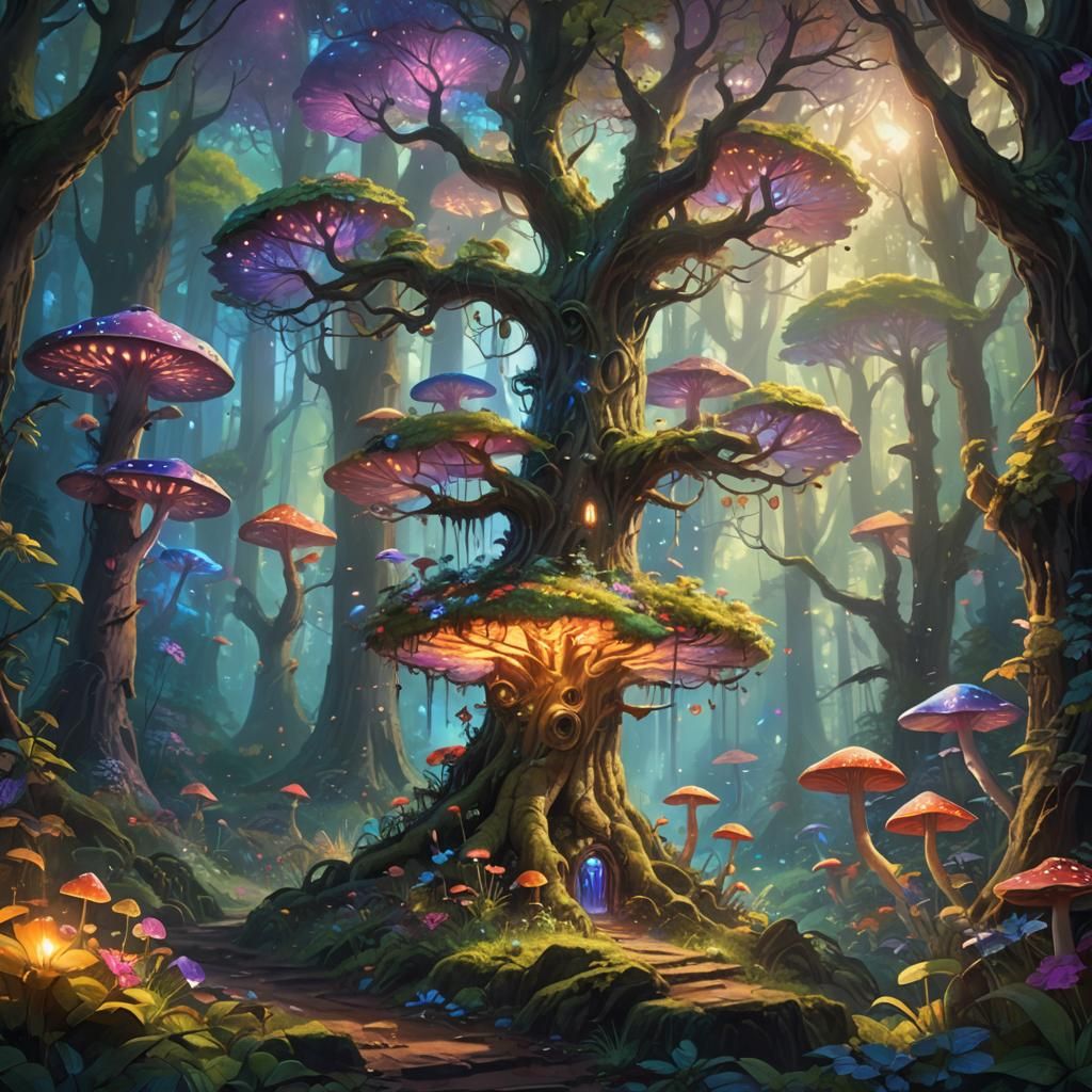Glowing Tree in Mystical Forest Concept Art