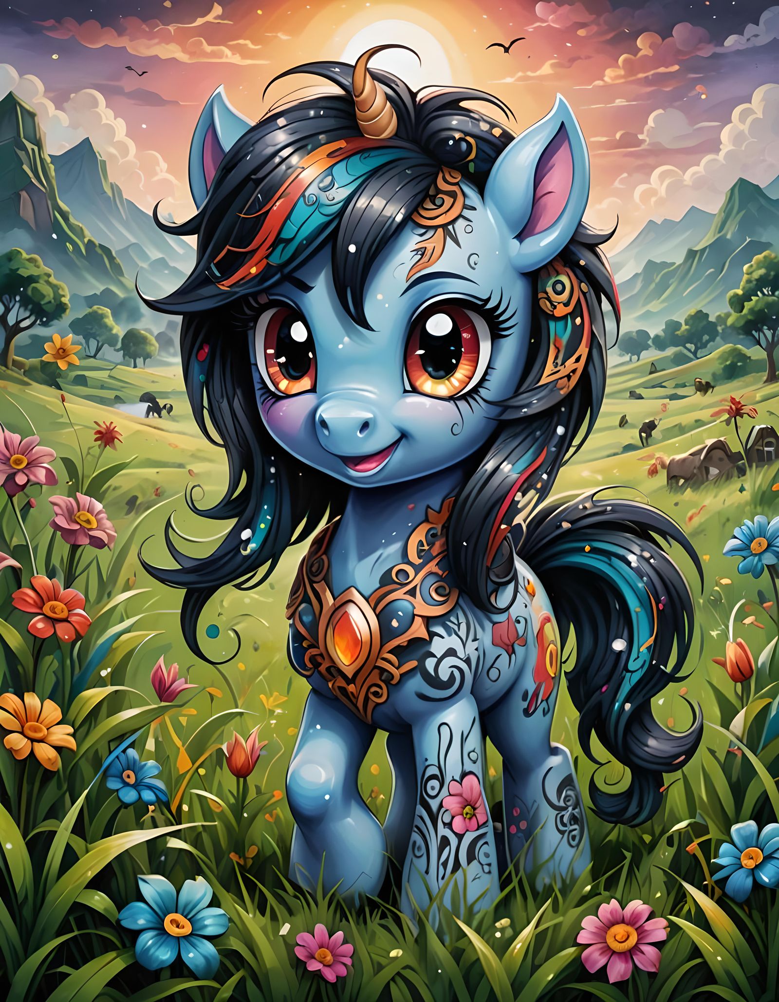 Chibi My Little Pony in Oil Painting Style