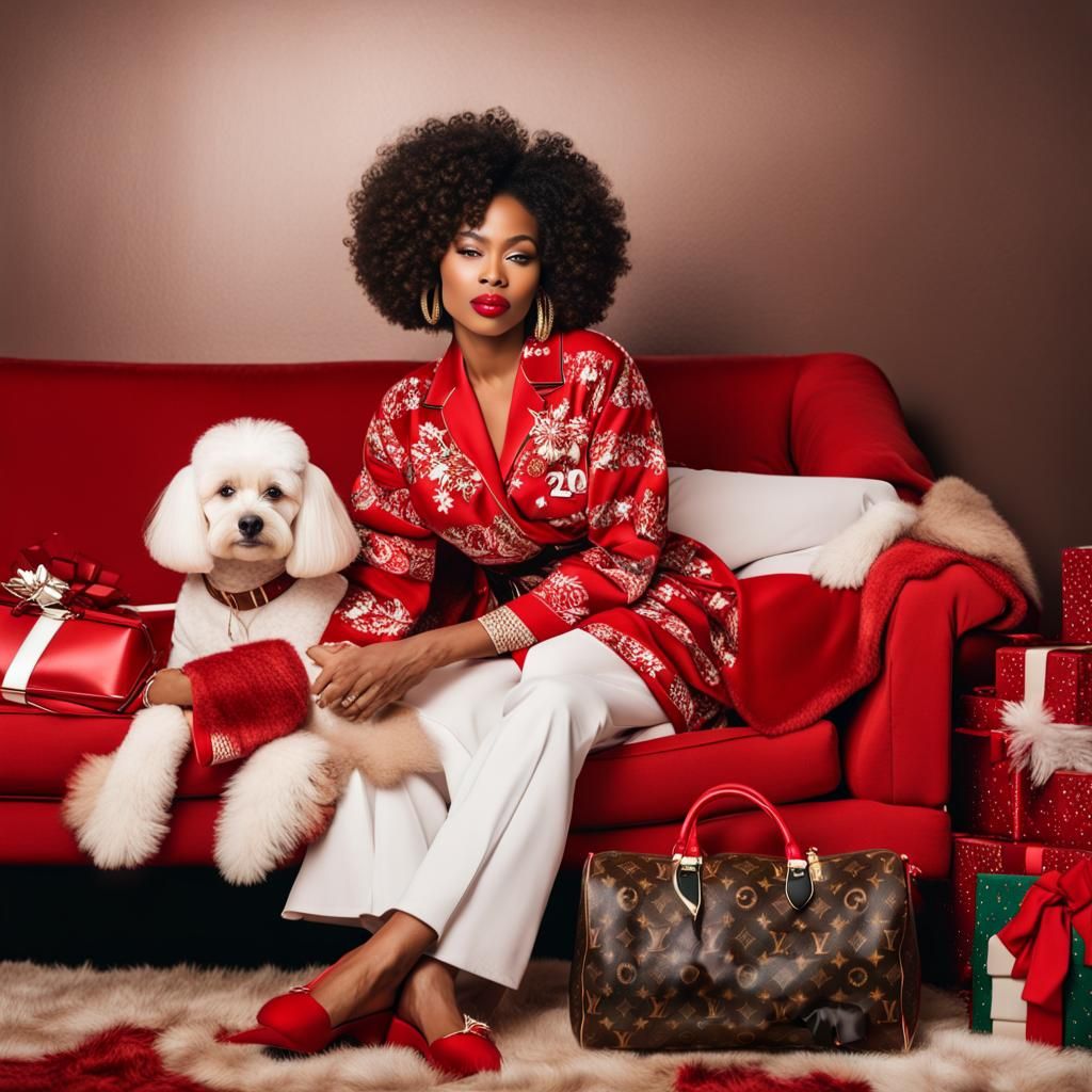 Glamorous Woman Relaxing at Christmas, Matte Painting