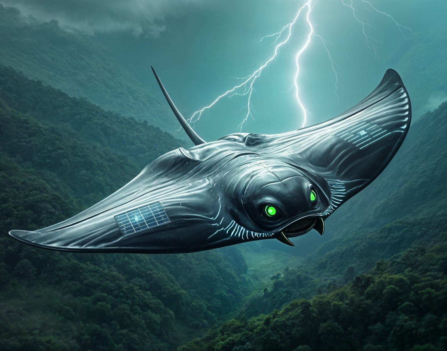 A cyber manta ray dragon