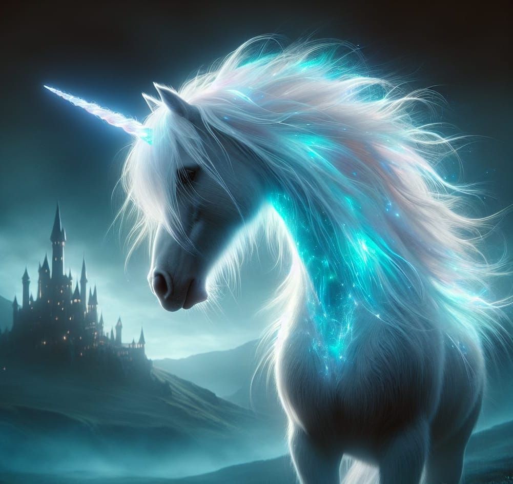 Majestic Iridescent Unicorn with Bioluminescent Mane
