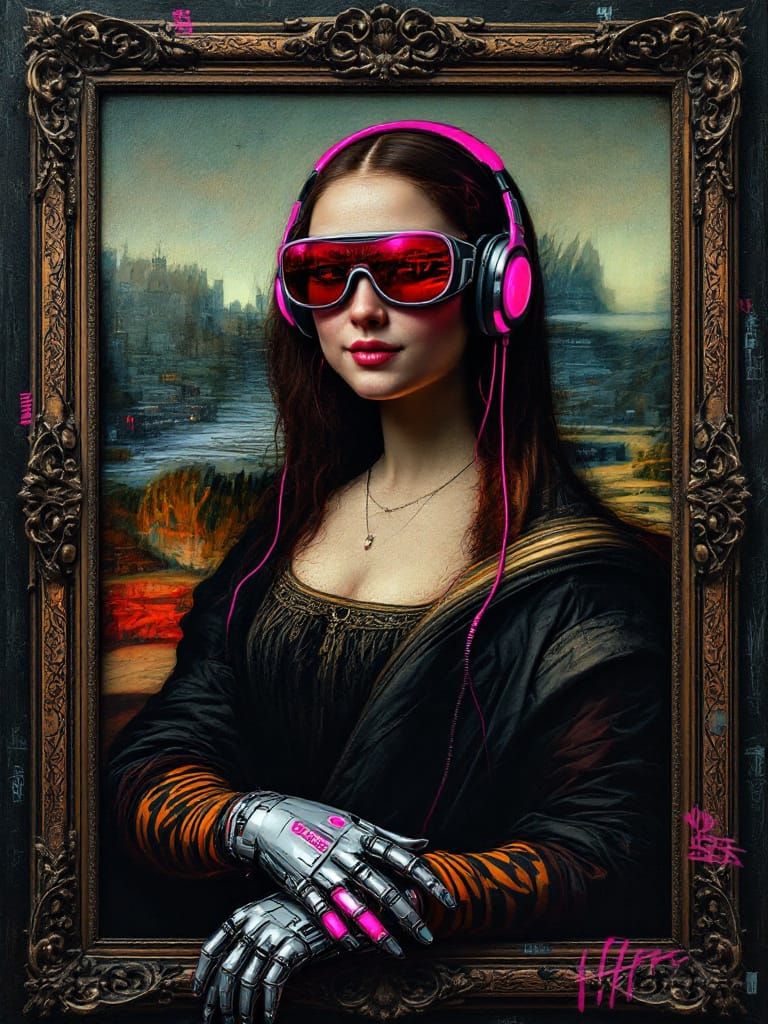 Cyberpunk Mona Lisa with Robotic Enhancements